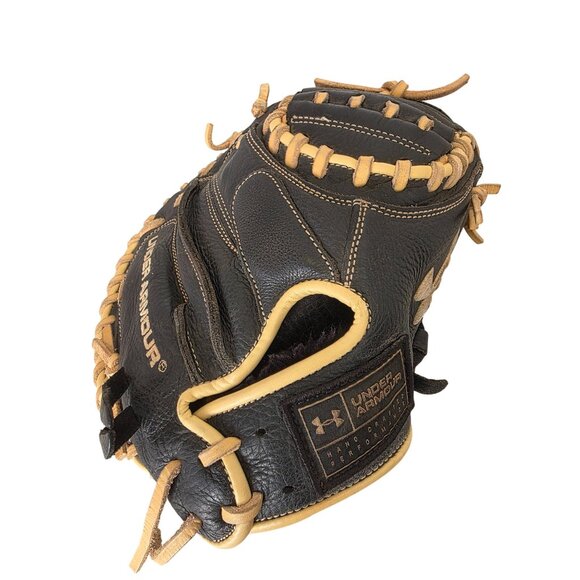 Under Armour UA CM-101Y Catcher’s Mitt 32.5” RHT Black Tan Leather Baseball Glov - Picture 7 of 13